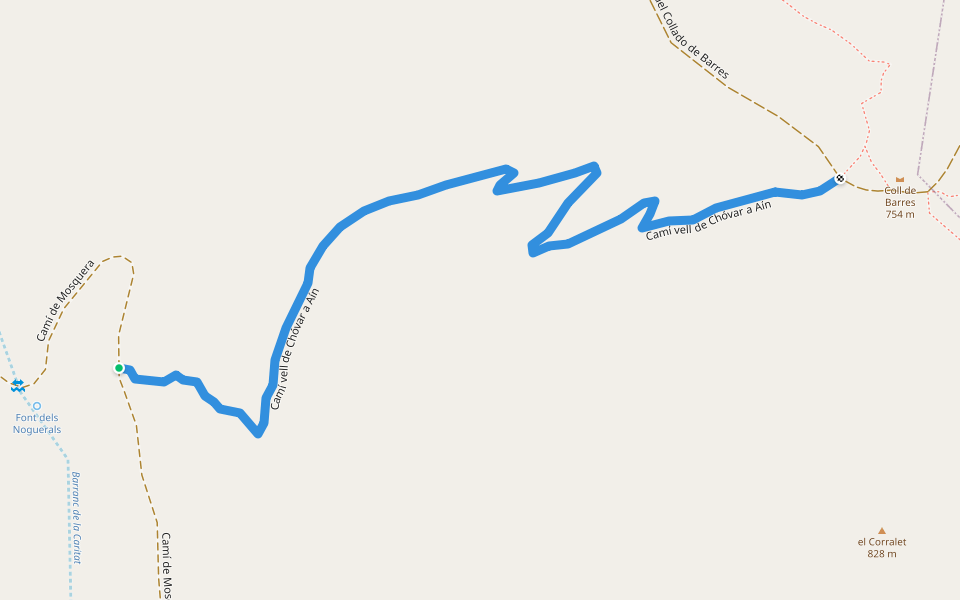 Camí vell de Chóvar a Aín walking route map in Eslida