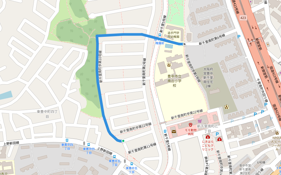 新千里南町歩第10号線 walking route map in Toyonaka