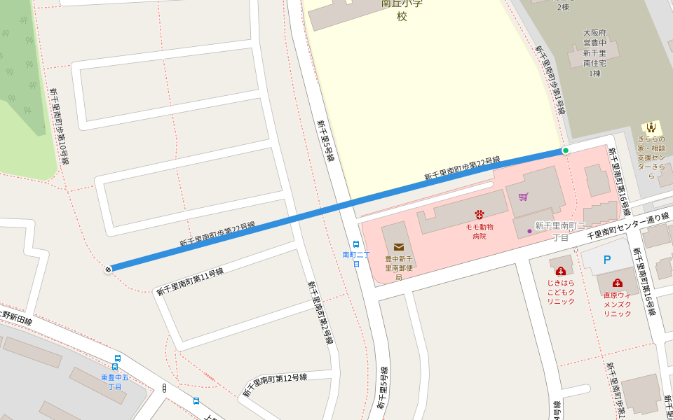 新千里南町歩第22号線 walking route map in Toyonaka