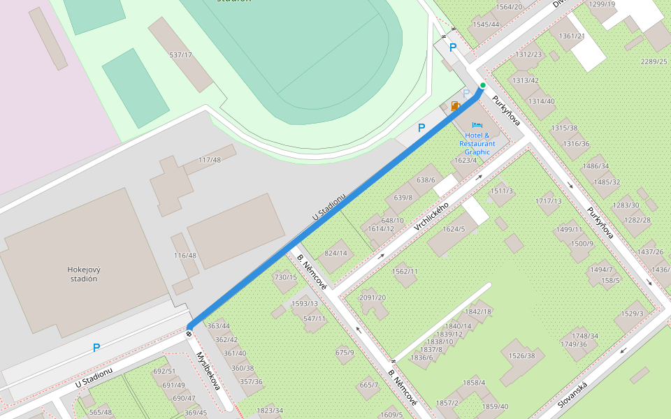 U Stadionu walking route map in Mořkov