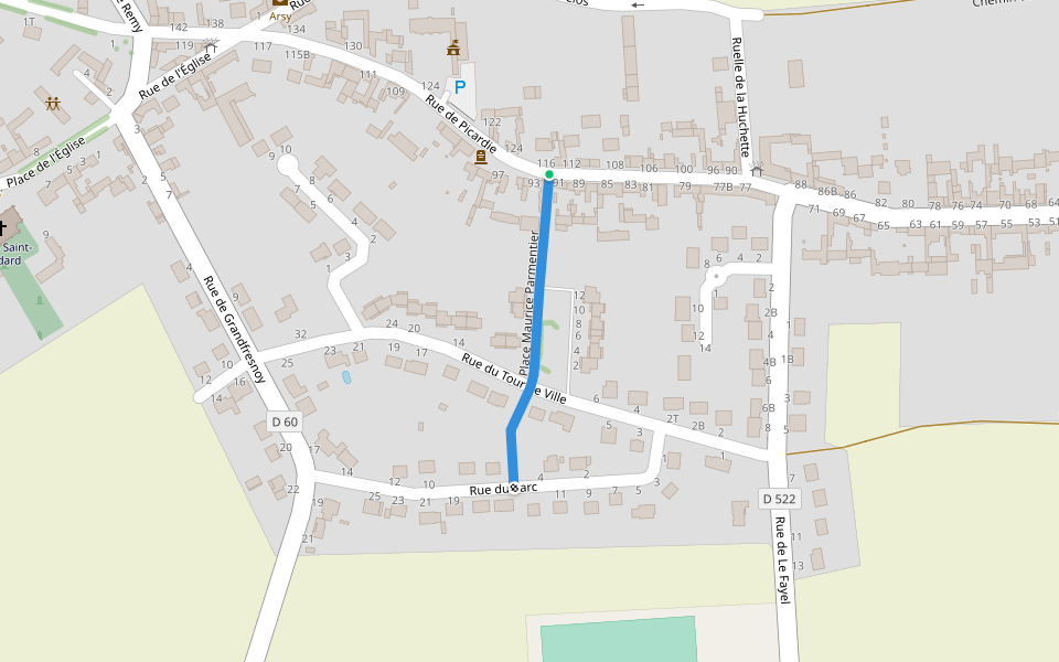 Place Maurice Parmentier walking route map in Arsy