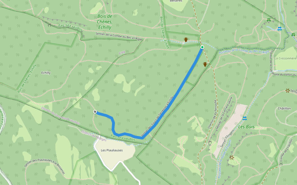 Sentier des Fours de Ferreyres à Echilly walking route map in Romainmôtier-Envy
