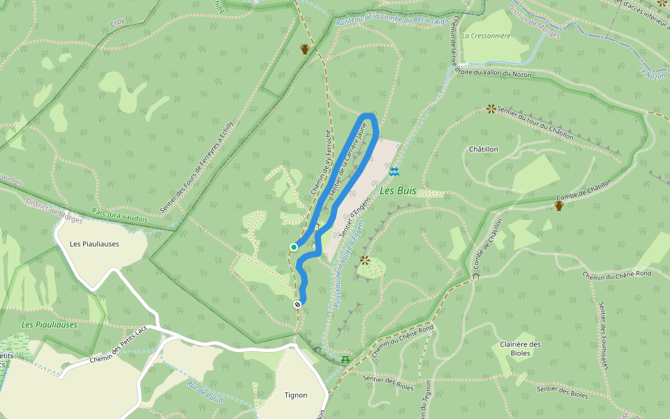 Sentier de la Carrière Jaune walking route map in La Sarraz