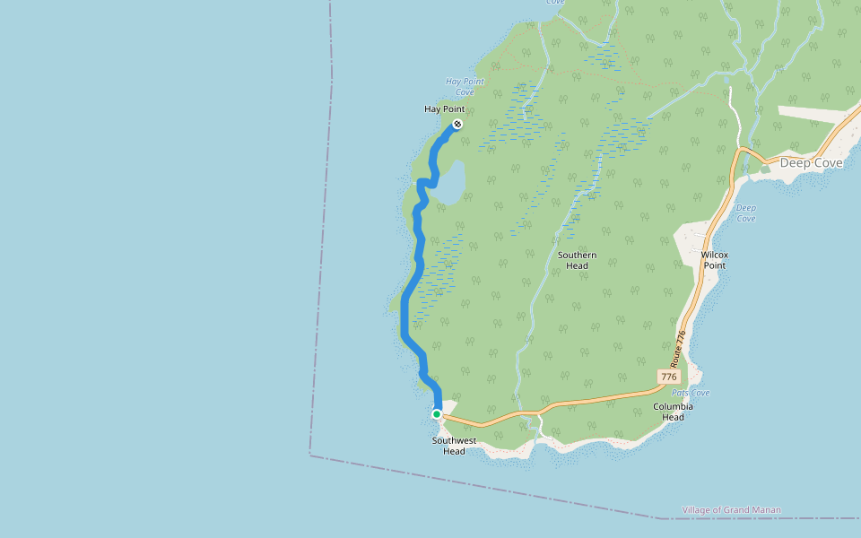 Southwest to Hay Point Trail walking route map in Grand Manan