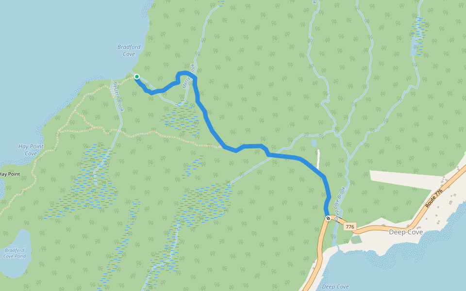 Bradford's Cove Trail walking route map in Grand Manan