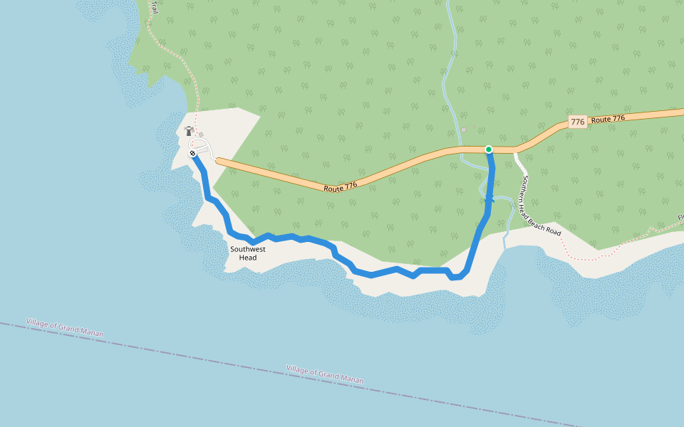 Southwest BeachTrail walking route map in Grand Manan