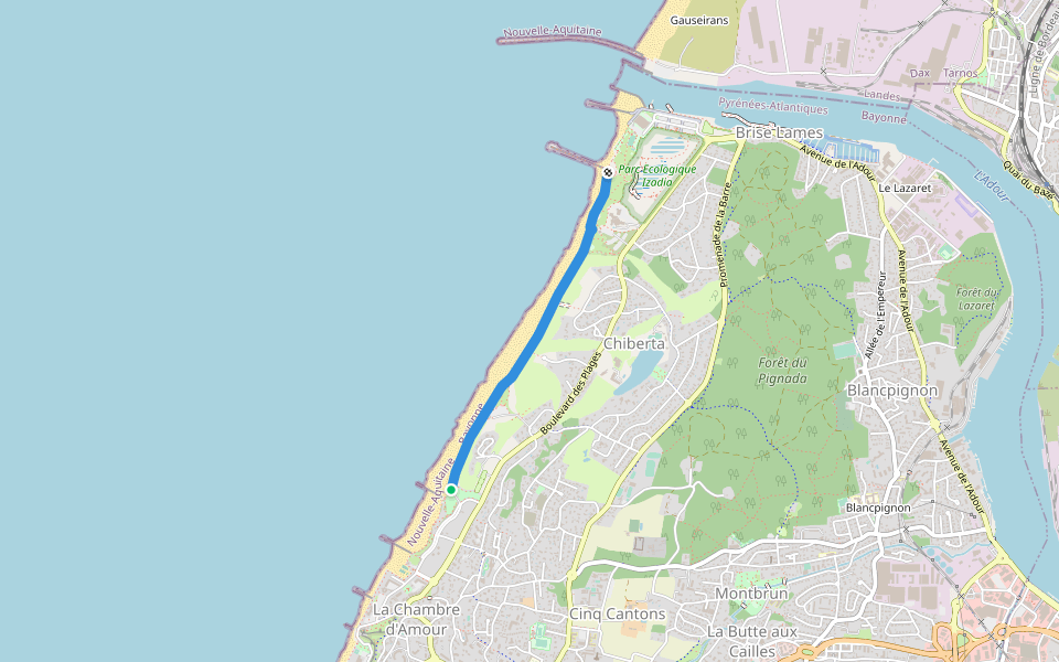 Promenade Victor Mendiboure walking route map in Anglet
