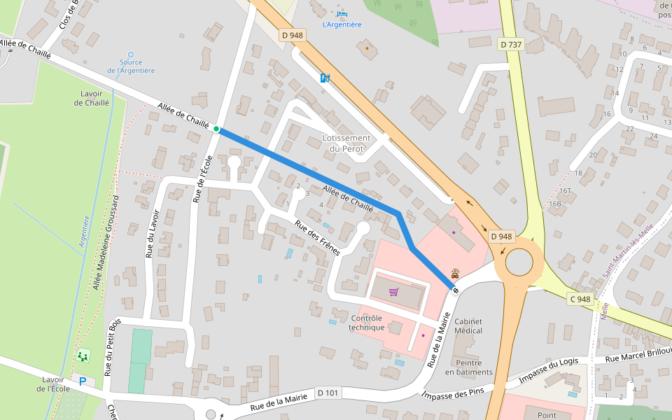 Allée de Chaillé walking route map in Melle