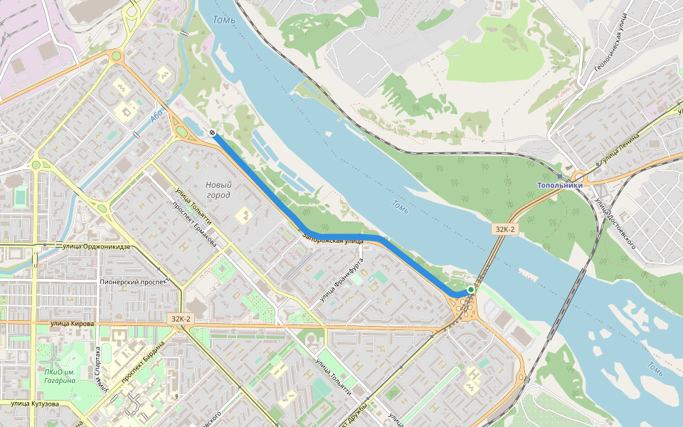 улица Дамба walking route map in Novokuznetsk