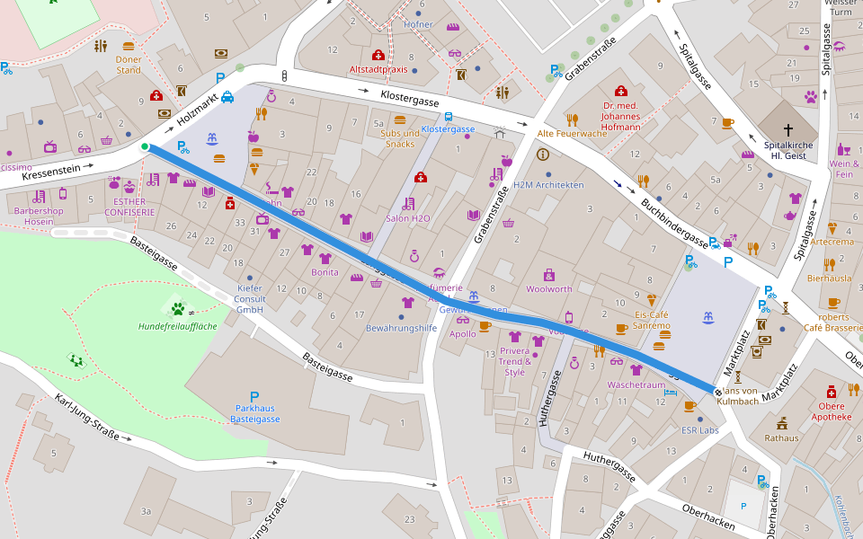 Langgasse walking route map in Kulmbach