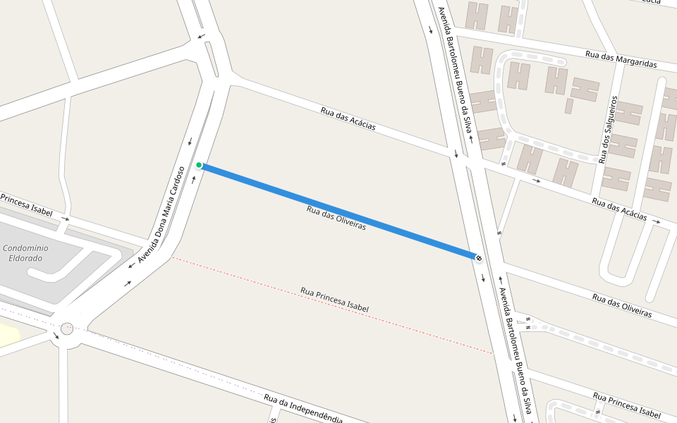 Rua das Oliveiras walking route map in Aparecida de Goiânia