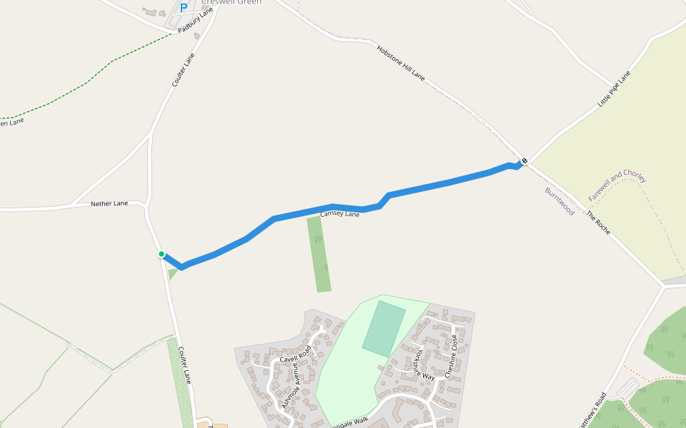 Camsey Lane walking route map in Burntwood