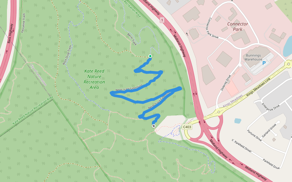 Berm Track Extension walking route map in Kings Meadows