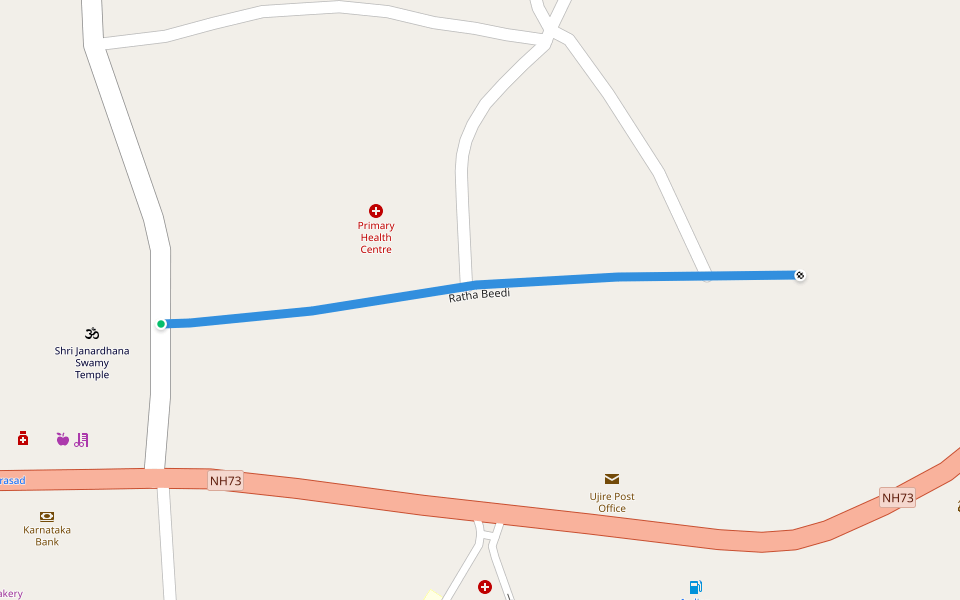 Ratha Beedi walking route map in Ujire