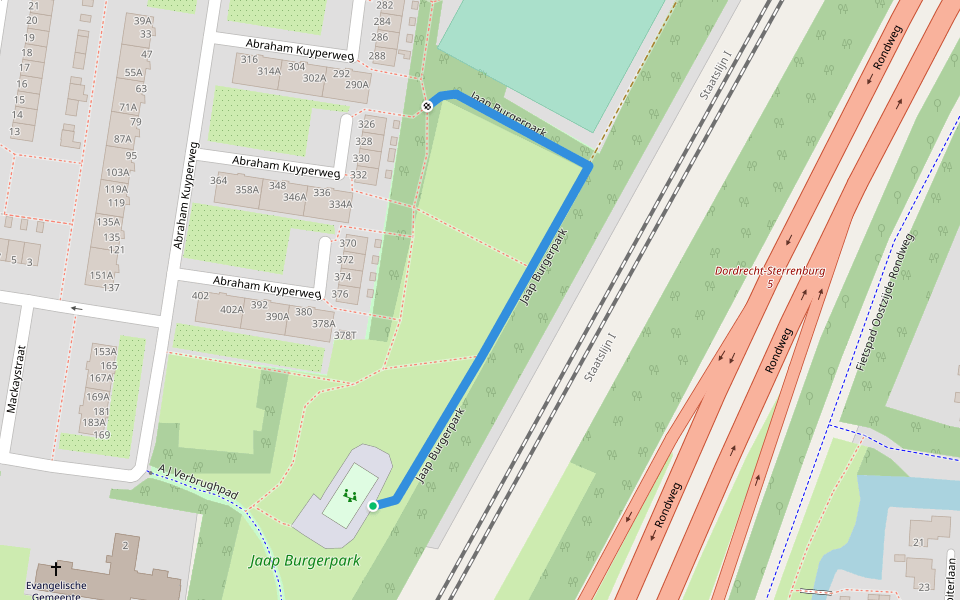 Jaap Burgerpark walking route map in Dordrecht