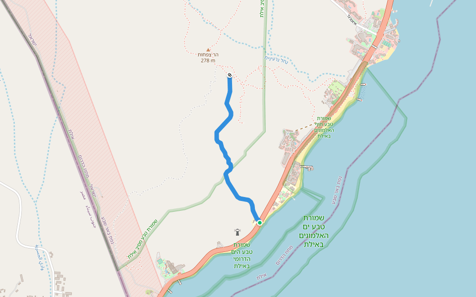 חוף מגדלור- הר צפחות walking route map in Eilat