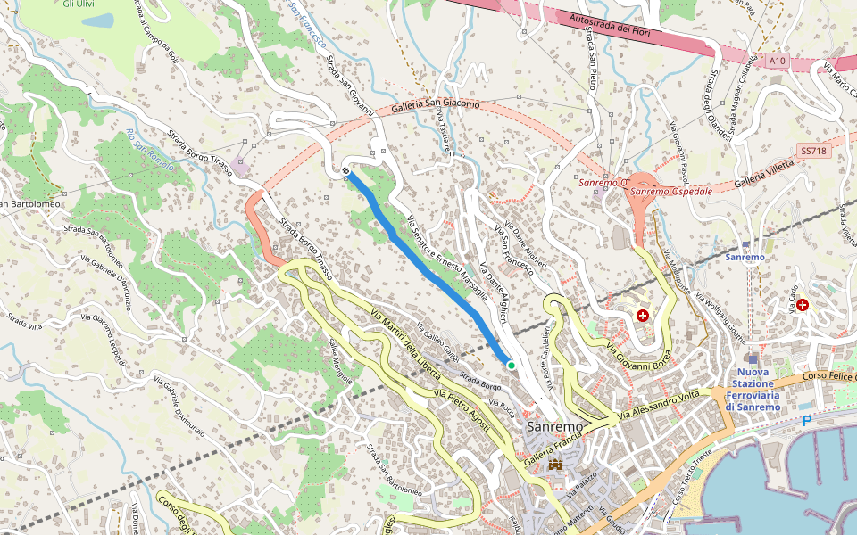 Salita San Romolo walking route map in Sanremo