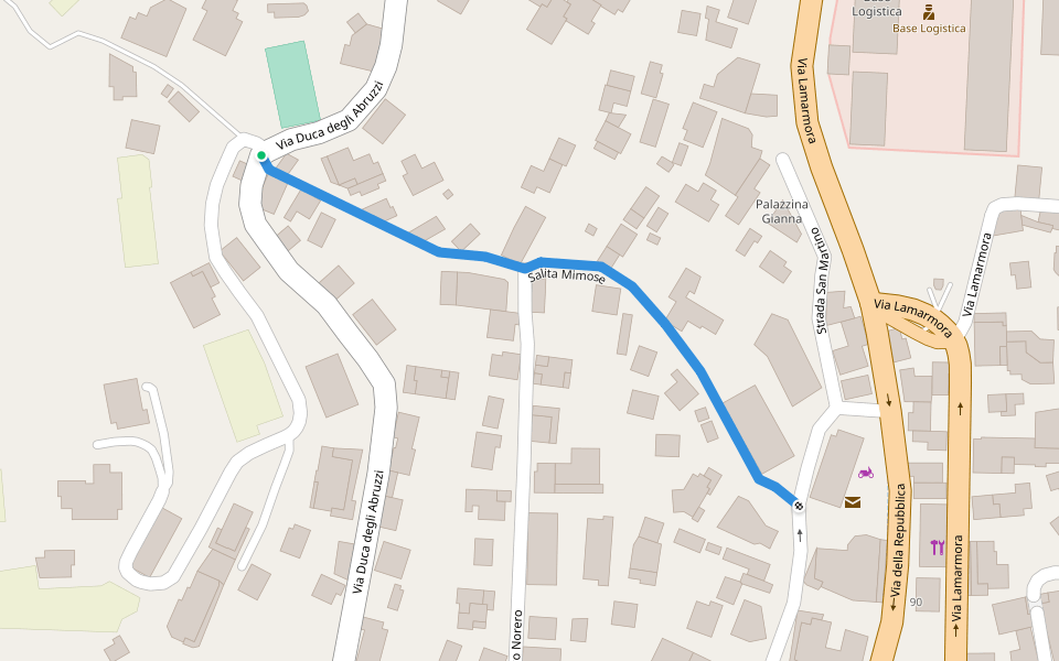 Salita Mimose walking route map in Sanremo