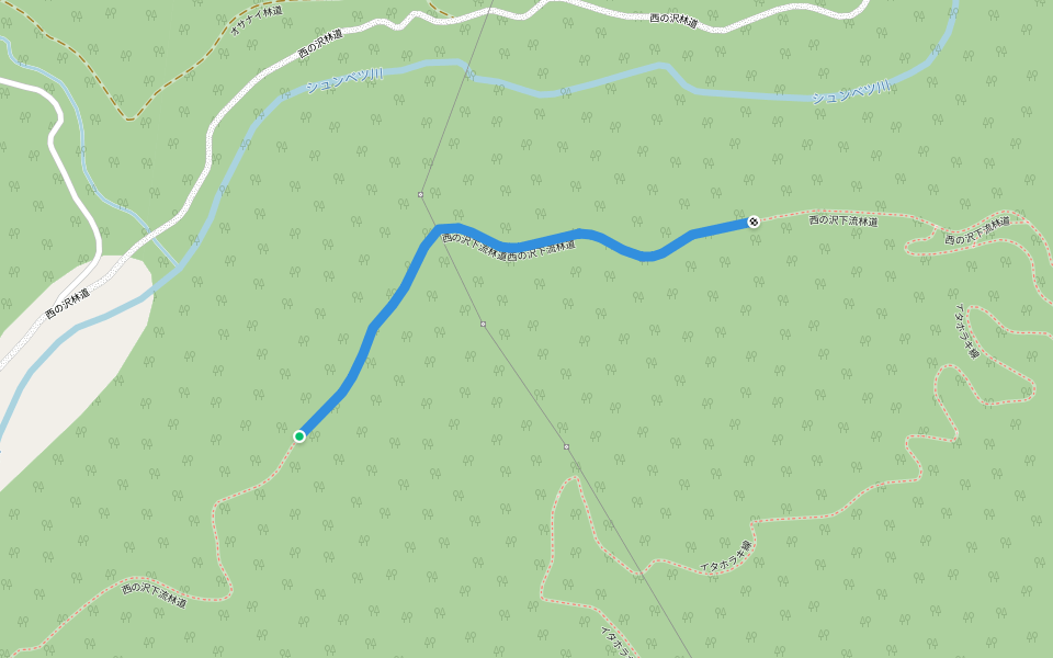 西の沢下流林道西の沢下流林道 walking route map in Shinhidaka
