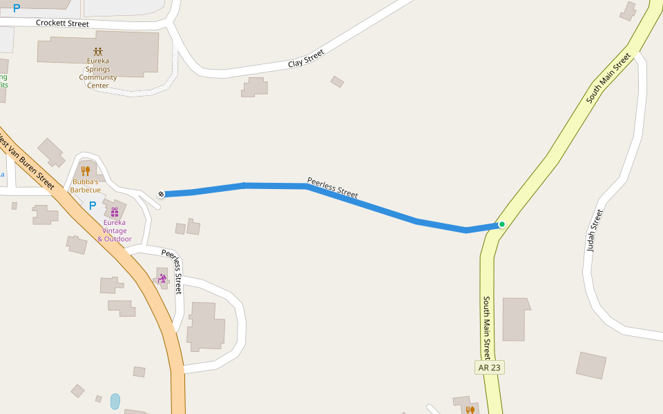 Peerless Street walking route map in Eureka Springs