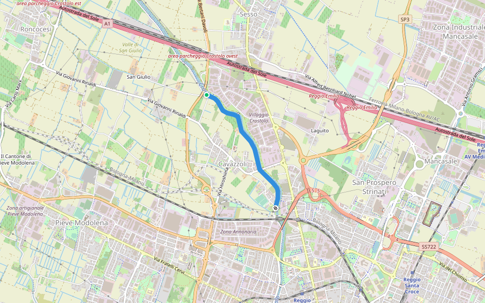 Passeggiata Dante Montanari walking route map in Reggio Emilia