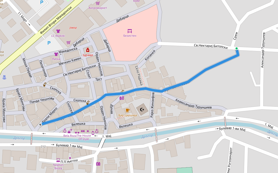 Марјан Божиновски walking route map in Bitola