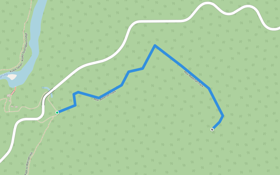 Abai Waterfall Track walking route map in Kuala Tahan