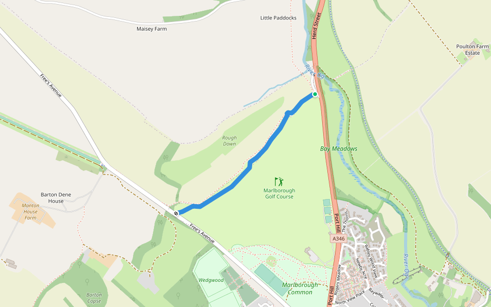 Bay Bridge to Marlborough Common walking route map in Ogbourne Maizey