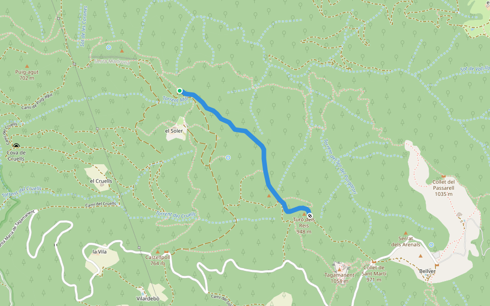 Camí de Tagamanent walking route map in Tagamanent