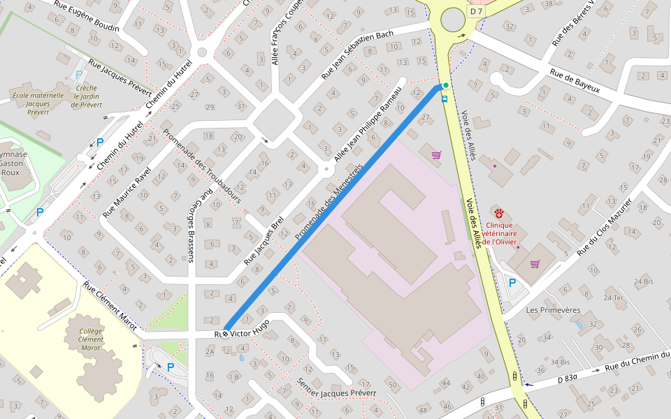 Promenade des Menestrels walking route map in Douvres-la-Délivrande