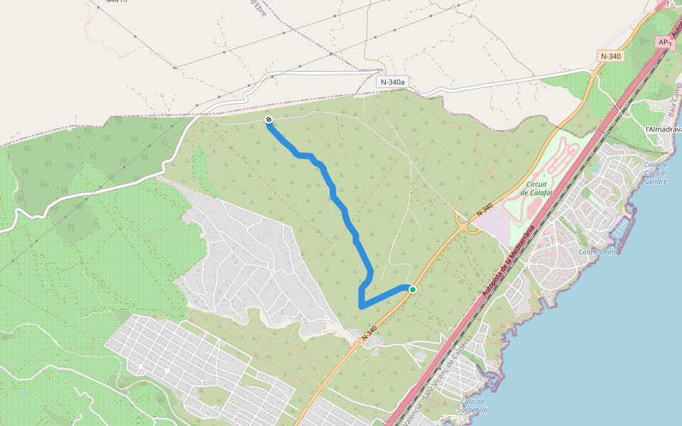 Camí del Raqui walking route map in L'Ametlla de Mar
