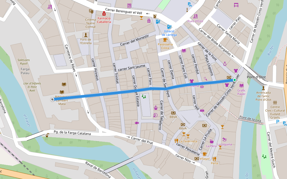 carrer Vinyes walking route map in Ripoll