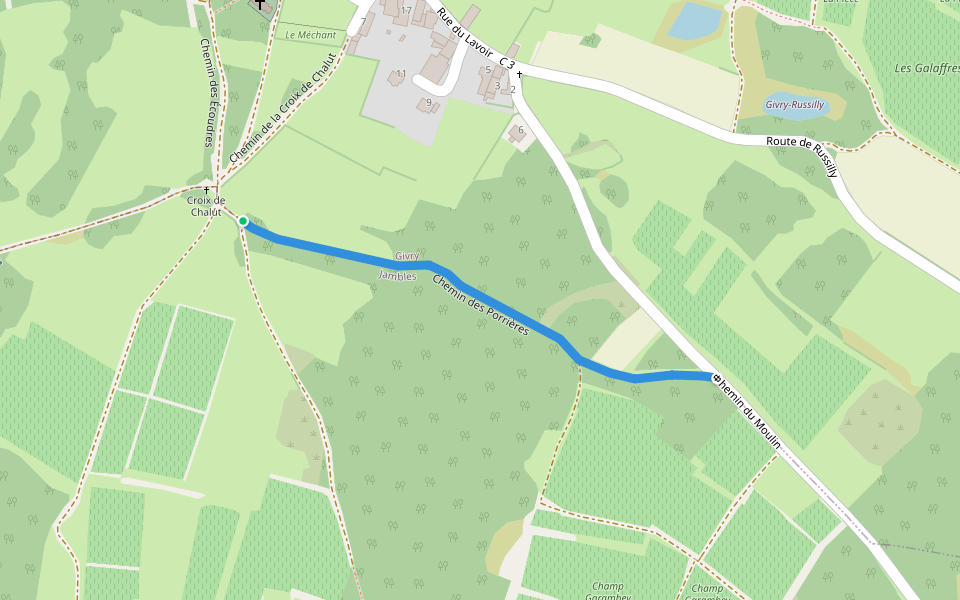 Chemin des Porrières walking route map in Givry