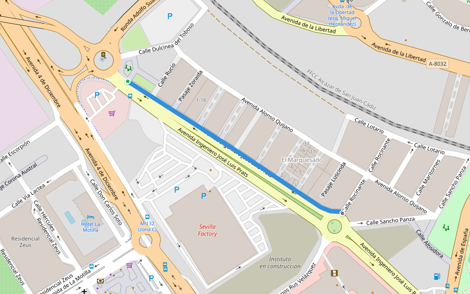 Avenida Ingeniero José Luis Prats walking route map in Dos Hermanas
