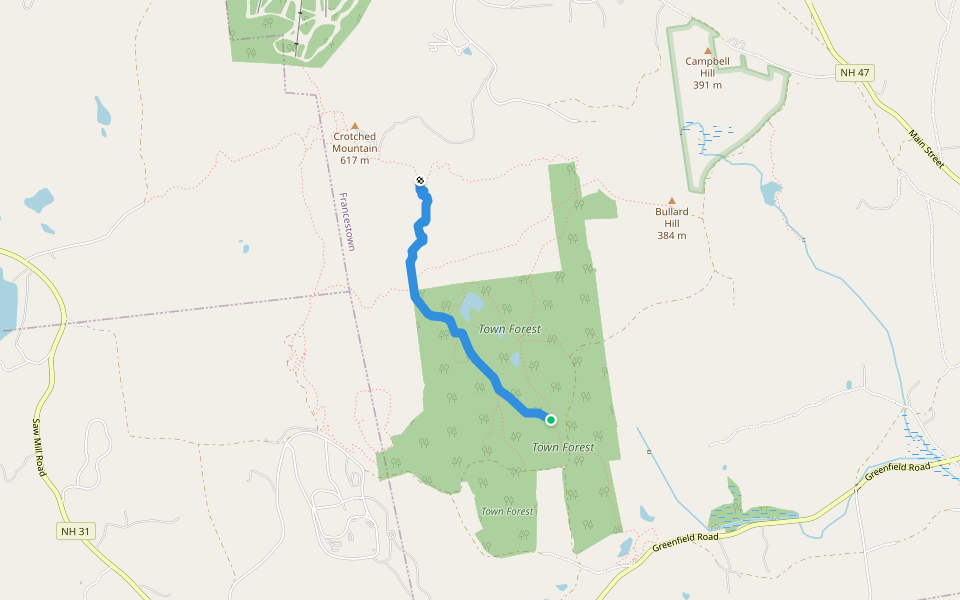 Summit West Trail walking route map in Francestown