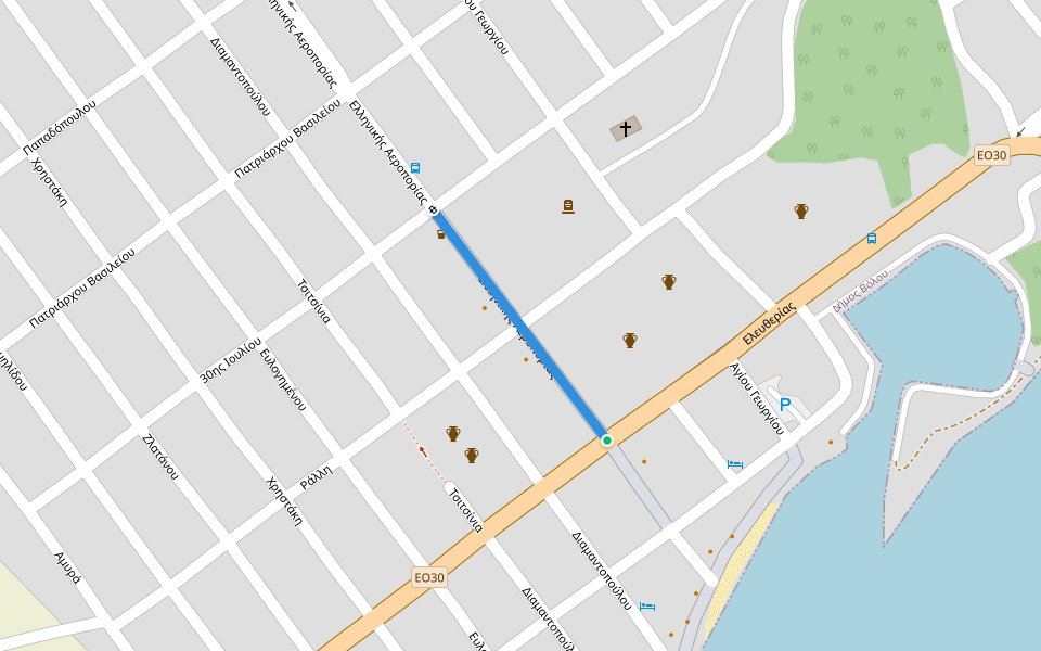 Ελληνικής Αεροπορίας walking route map in Nea Agchialos