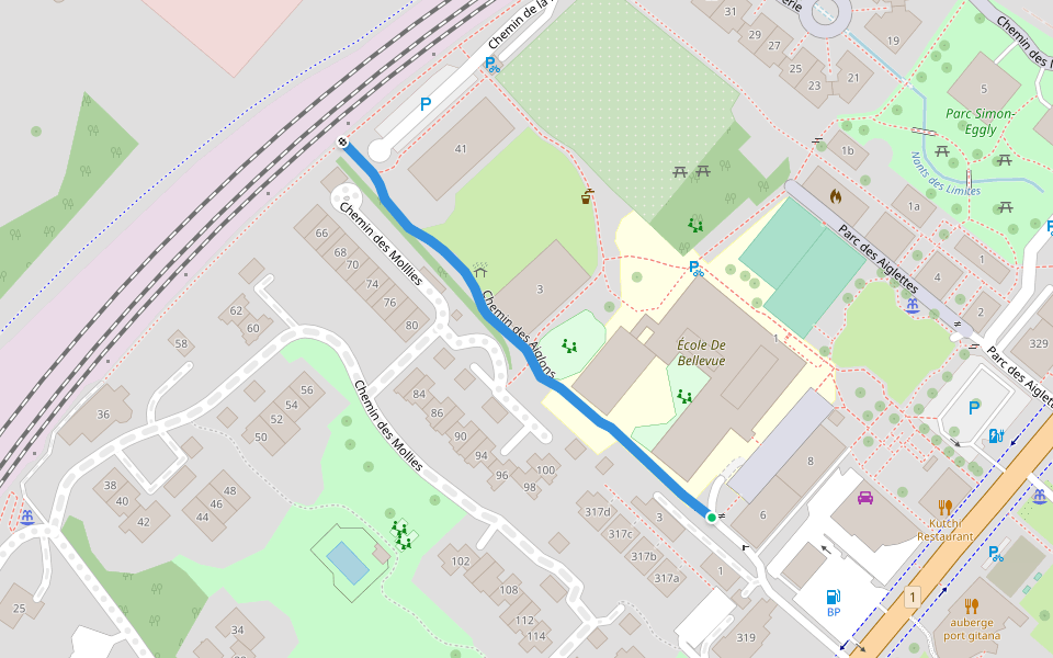 Chemin des Aiglons walking route map in Bellevue