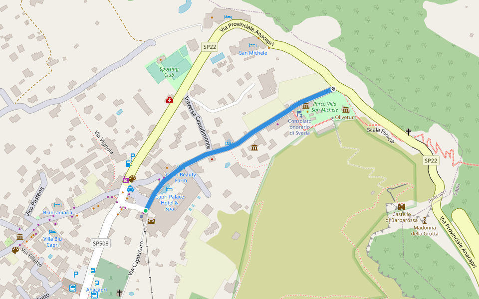 Viale Axel Munthe walking route map in Anacapri