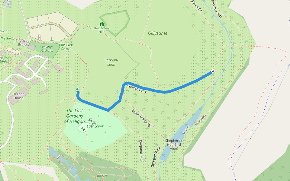 Sunken Lane walking route map in Pentewan