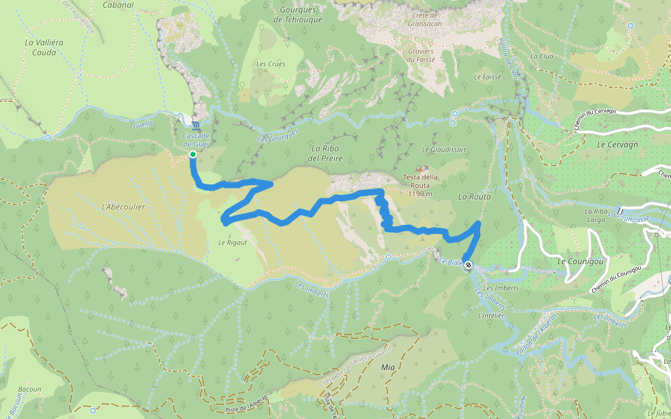 Chemin du Rigaùt walking route map in Roquebillière
