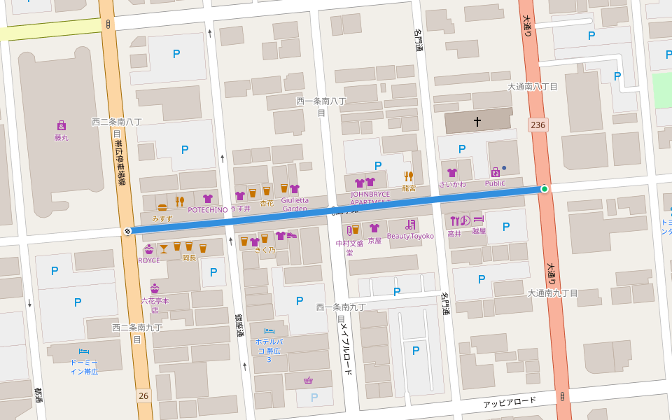 広小路 walking route map in Obihiro