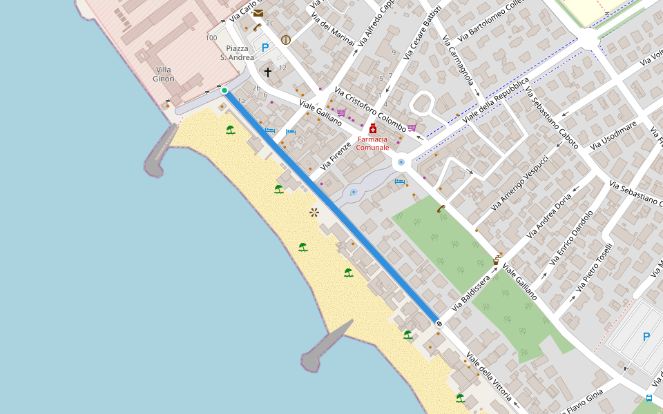 Viale della Vittoria walking route map in Cecina