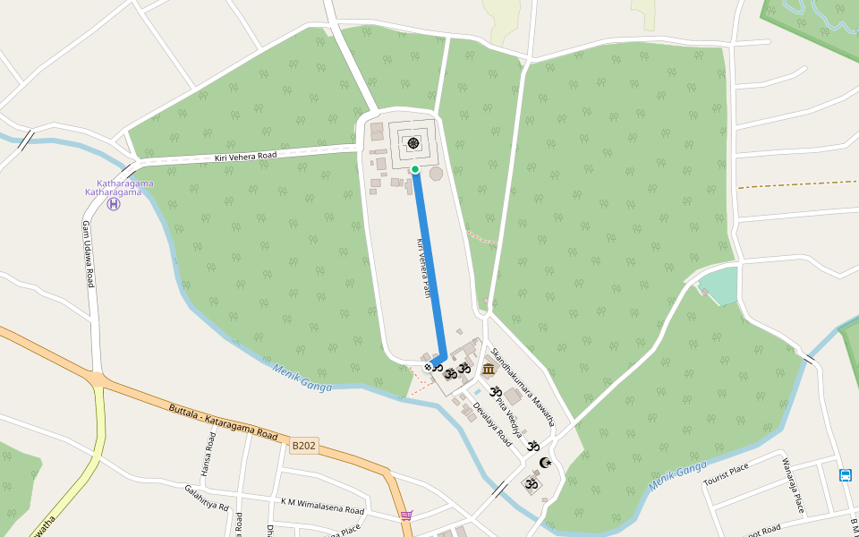 Kiri Vehera Path walking route map in Kataragama