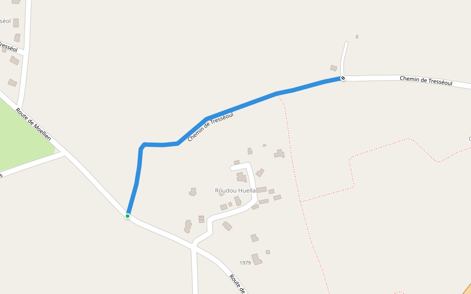 Chemin de Tresséoul walking route map in Locronan