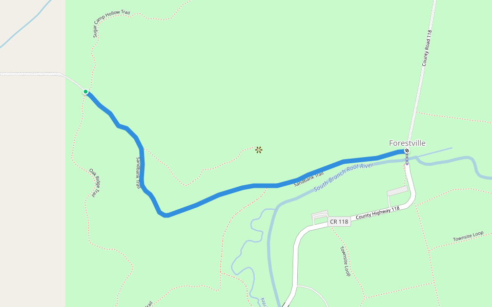 Sandbank Trail walking route map in Wykoff
