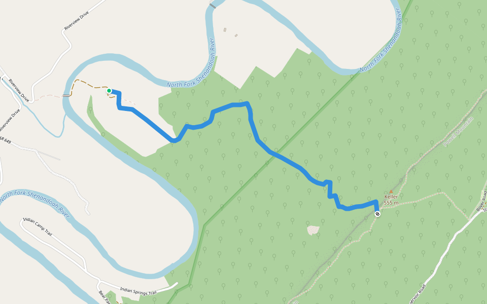 Dolly Ridge trail (blue) walking route map in Toms Brook