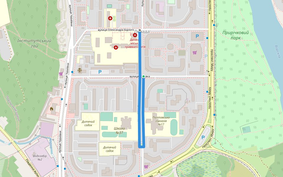 Богдана Хмельницького бульвар walking route map in Poltava