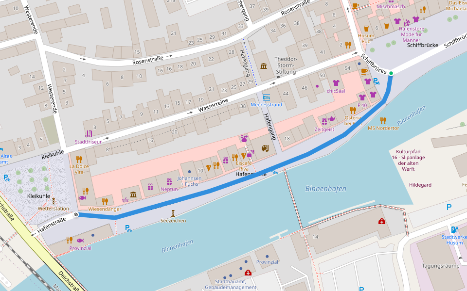 Hafenstraße walking route map in Husum