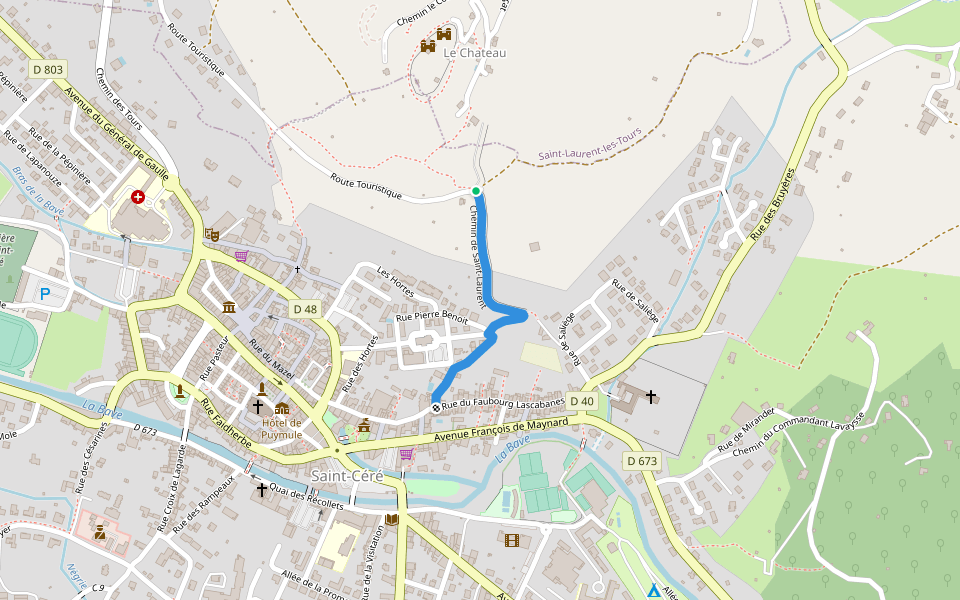 Chemin de Saint-Laurent walking route map in Saint-Céré