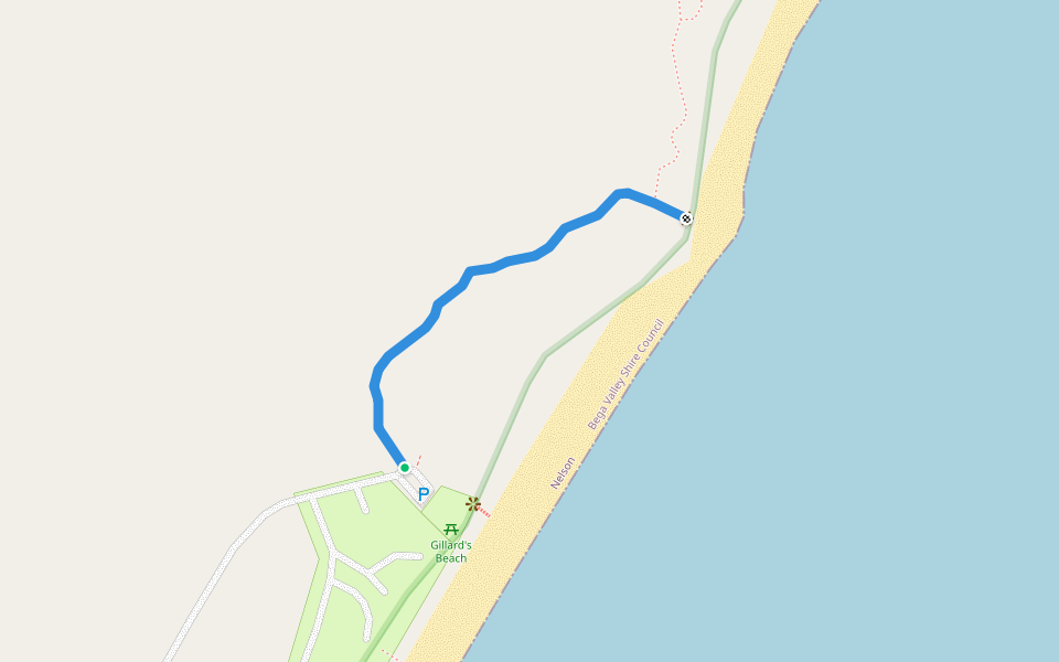 Middle Beach to Gillards Beach track walking route map in Nelson